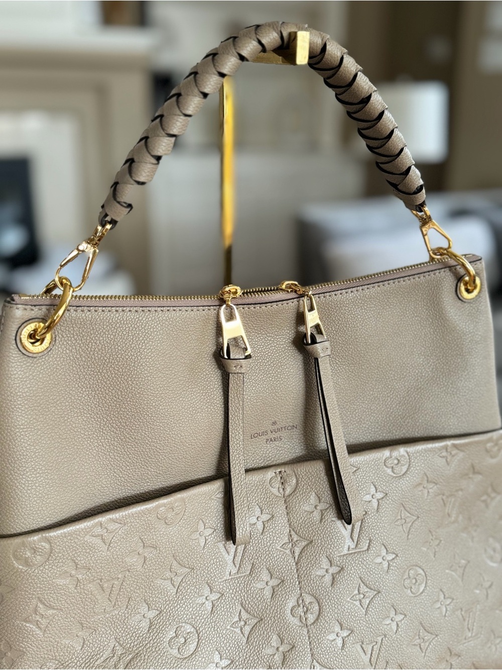 Louis Vuitton Cream Embossed Monogram Shoulder Bag with Braided Handle - Picture 3 of 5